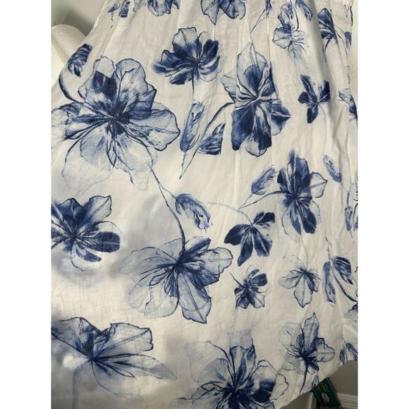 Bella Umbra Italy Linen White Blue Floral Resort Sleeveless Flowy Dress  Medium - Picture 3 of 6